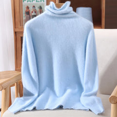 Women’s Mink Cashmere Pullover Sweater – High Collar