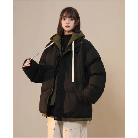 Korean Y2K Letter Patch Padded Jacket – Vintage Harajuku Loose Winter Coat