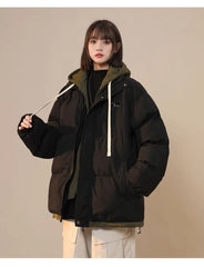 Korean Y2K Letter Patch Padded Jacket – Vintage Harajuku Loose Winter Coat