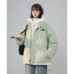 Korean Y2K Letter Patch Padded Jacket – Vintage Harajuku Loose Winter Coat