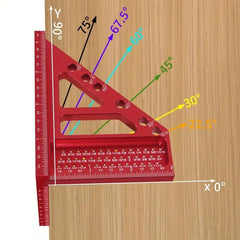 3D Multi-Angle Aluminum Measuring Ruler – 45°/90° Woodworking Square