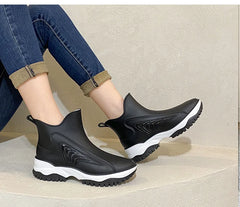 Women’s Waterproof Slip-On Ankle Rain Boots – PVC Anti-Slip Platform Shoes
