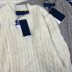 Women’s Autumn Knitted Sweater – Oversized Round Neck Pullover with Embroidered Logo