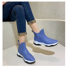 Women’s Waterproof Slip-On Ankle Rain Boots – PVC Anti-Slip Platform Shoes