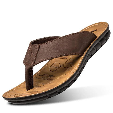 Men’s Summer Leather Slippers – Non-Slip Flip Flops Sandals