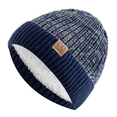 Unisex Two-Tone Fur-Lined Winter Beanie – Warm Knitted Fashion Hat