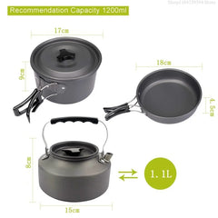 2–3 Person Camping Cookware Set – Folding Pot & Kettle Combination Outdoor Cooking Kit