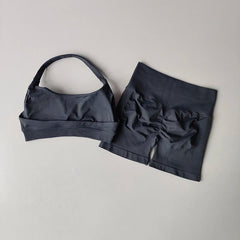 Halter Neck Peach-Lift Sports Bra & Shorts Yoga Set