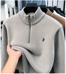 High-Quality Me Half-Zip Sweater – Designer Knit Pullover with Plush Warm Lining & Embroidered Horse Logo