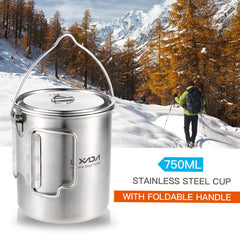 LIXADA 750ml Stainless Steel Camping Mug with Lid & Foldable Handle