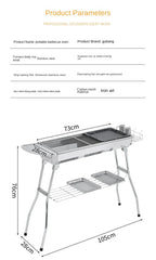 Large Outdoor Stainless Steel Charcoal Grill – Portable Folding BBQ Cooker with Handle, No Installation Needed