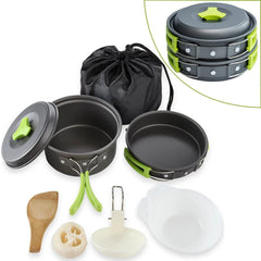 Camping Cookware Set – Portable Backpacker’s Outdoor Cooking Kit with Tableware & Storage Bag
