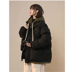 Korean Y2K Letter Patch Padded Jacket – Vintage Harajuku Loose Winter Coat