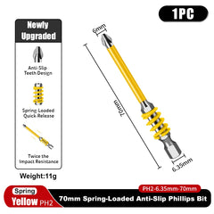 1/4" Hex Phillips Screwdriver Bit – Anti-Slip Spring-Loaded Quick-Release