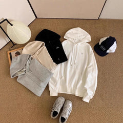 AL Autumn 2025 Loose Fit Hoodie – Solid Color Velvet-Lined Casual Unisex