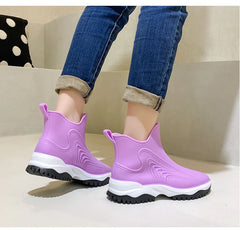 Women’s Waterproof Slip-On Ankle Rain Boots – PVC Anti-Slip Platform Shoes