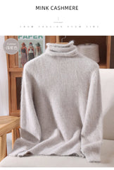 Women’s Mink Cashmere Pullover Sweater – High Collar