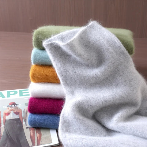 Women’s Mink Cashmere Pullover Sweater – High Collar