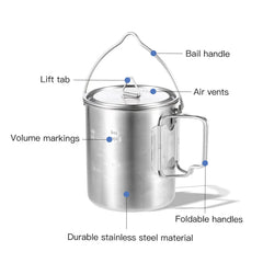 LIXADA 750ml Stainless Steel Camping Mug with Lid & Foldable Handle