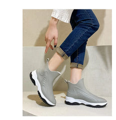 Women’s Waterproof Slip-On Ankle Rain Boots – PVC Anti-Slip Platform Shoes