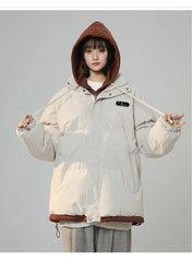 Korean Y2K Letter Patch Padded Jacket – Vintage Harajuku Loose Winter Coat