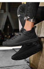 Handmade Men’s Leather Loafers – Breathable Slip-On Casual Moccasins (Plus Size)
