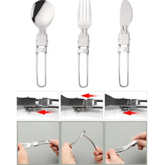 Camping Flatware Set – Stainless Steel Foldable Spoon Fork Knife with Nylon Storage Bag