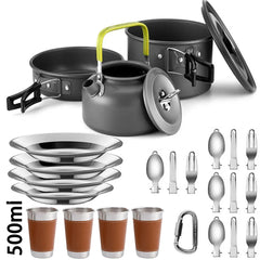 Outdoor Camping Cookware Set – Lightweight Aluminum Picnic Kit with Mesh Bag