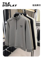 Men’s Vintage Half-Zip Fleece Pullover – Thick Plaid Wool Turtleneck Sweatshirt