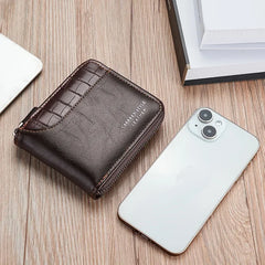 Luxury Men’s Leather RFID Wallet with Zipper & Coin Pocket