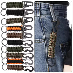 Outdoor Paracord Keychain Carabiner – Survival Kit with Bottle Opener & Rope Tools