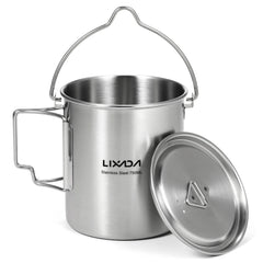 LIXADA 750ml Stainless Steel Camping Mug with Lid & Foldable Handle