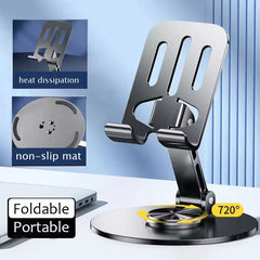 All-Metal Aluminum 360° Rotating Phone Stand – Folding Double-Shaft Holder