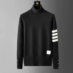 Luxury Men’s Striped Knit Sweater – Trendy Round Neck Autumn/Winter Pullover