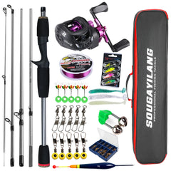 Sougayilang Baitcasting Fishing Rod & Reel Combo Kit – 5-Section Rod with Aluminum Spool Reel for Freshwater Bass Fishing
