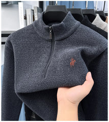 High-Quality Me Half-Zip Sweater – Designer Knit Pullover with Plush Warm Lining & Embroidered Horse Logo