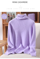 Women’s Mink Cashmere Pullover Sweater – High Collar