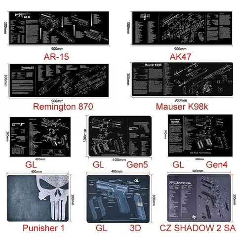 Gun Cleaning Rubber Mat — 3D Firearm Bench Mat / Mouse Pad (AR15 AK47 Glock 1911 etc.)
