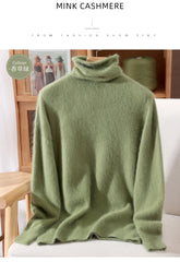 Women’s Mink Cashmere Pullover Sweater – High Collar