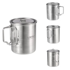 LIXADA 750ml Stainless Steel Camping Mug with Lid & Foldable Handle