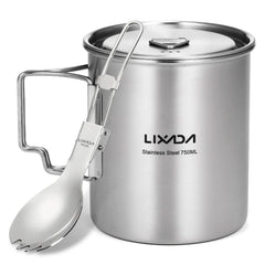 LIXADA 750ml Stainless Steel Camping Mug with Lid & Foldable Handle