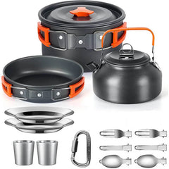 Outdoor Camping Cookware Set – Lightweight Aluminum Picnic Kit with Mesh Bag