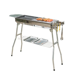 Large Outdoor Stainless Steel Charcoal Grill – Portable Folding BBQ Cooker with Handle, No Installation Needed