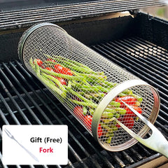 Outdoor Rolling Grill Basket – Round BBQ Cage for Camping & Picnic Cooking
