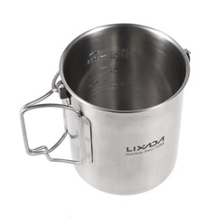 LIXADA 750ml Stainless Steel Camping Mug with Lid & Foldable Handle