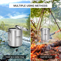 LIXADA 750ml Stainless Steel Camping Mug with Lid & Foldable Handle