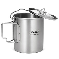 LIXADA 750ml Stainless Steel Camping Mug with Lid & Foldable Handle