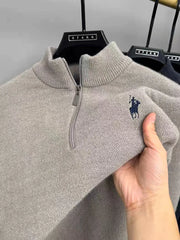 High-Quality Me Half-Zip Sweater – Designer Knit Pullover with Plush Warm Lining & Embroidered Horse Logo