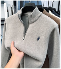 High-Quality Me Half-Zip Sweater – Designer Knit Pullover with Plush Warm Lining & Embroidered Horse Logo