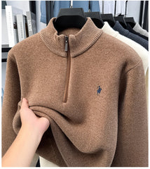 High-Quality Me Half-Zip Sweater – Designer Knit Pullover with Plush Warm Lining & Embroidered Horse Logo